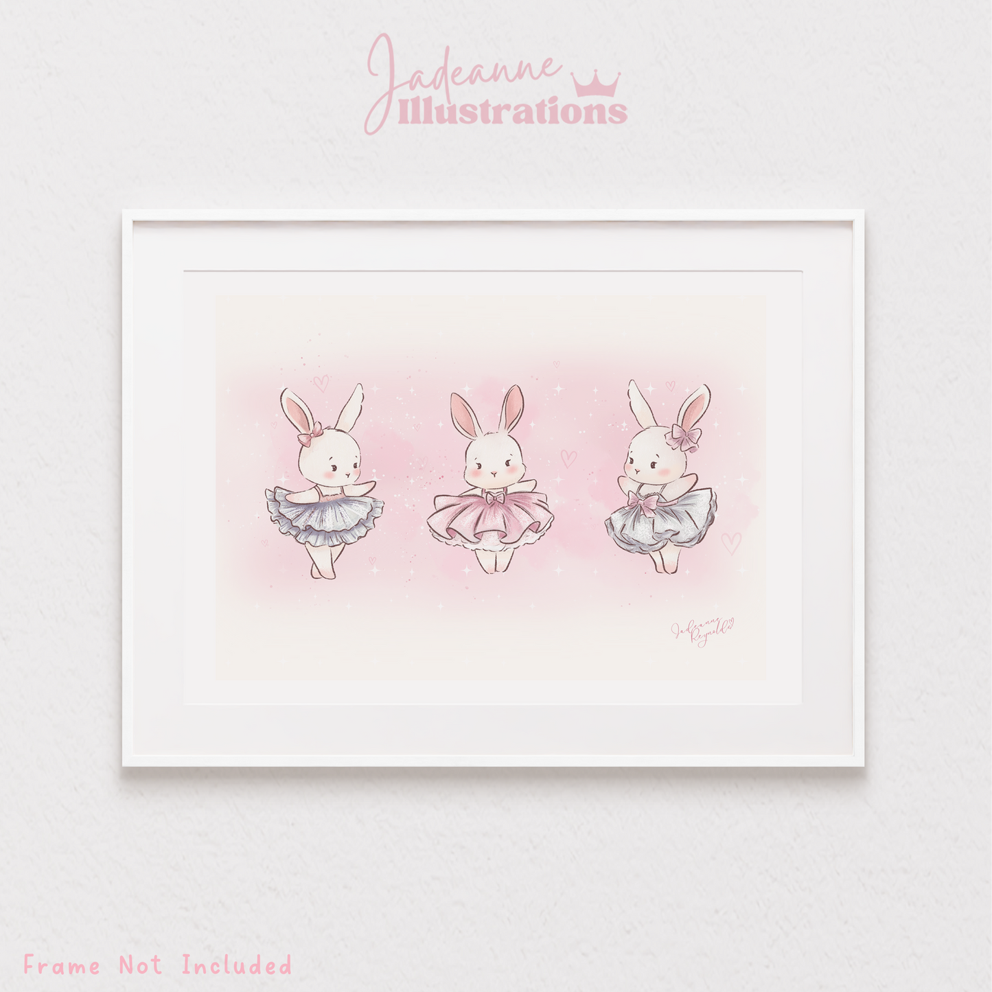 Ballerina Bunnies whimsical art print, perfect for children's bedroom or nursery and a gift. Frame not included