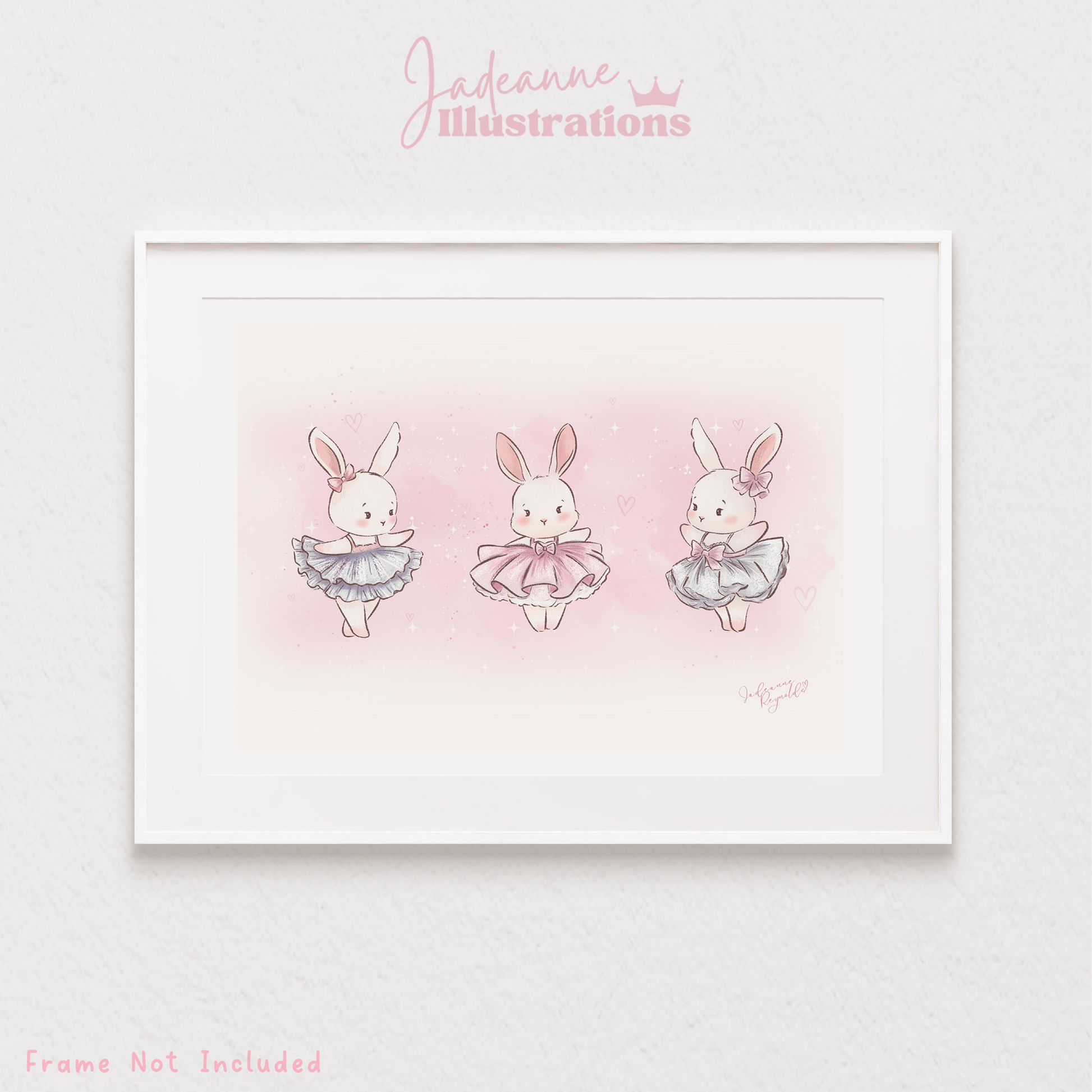 Ballerina Bunnies whimsical art print, perfect for children's bedroom or nursery and a gift. Frame not included