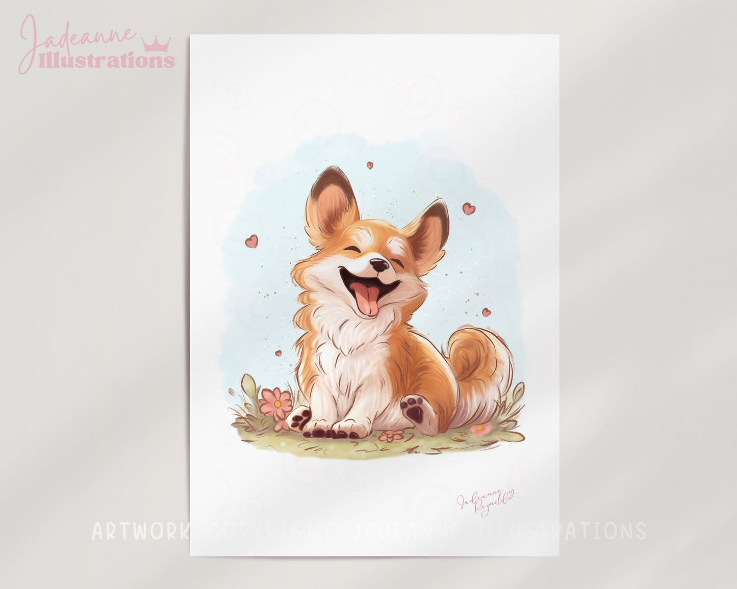 Happy Corgi Art Print