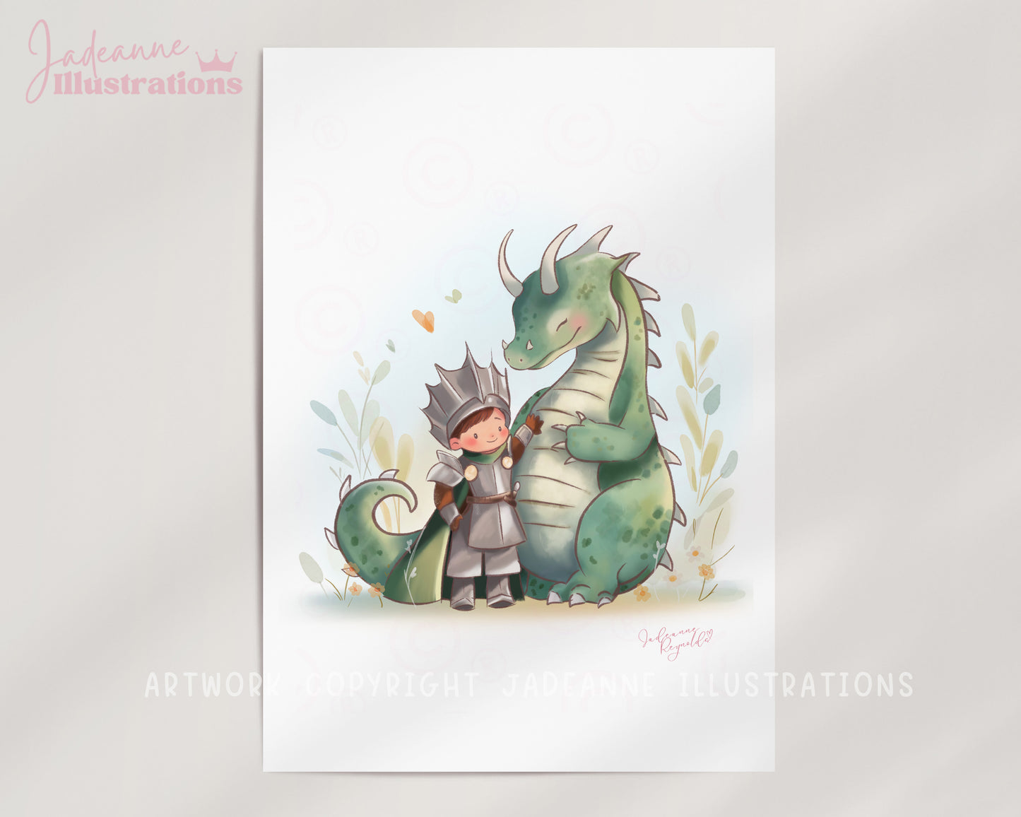 Little knight with his dragon Art Print