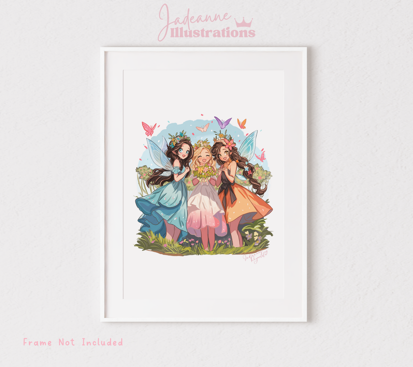 Cute Fairy Friends whimsical art print for wall decor