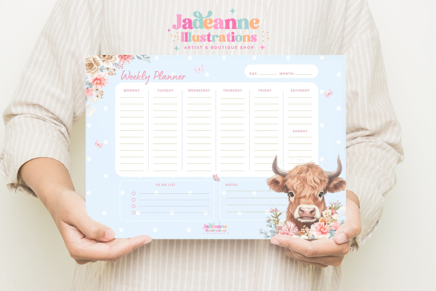 Highland cow A4 50 Page weekly planner