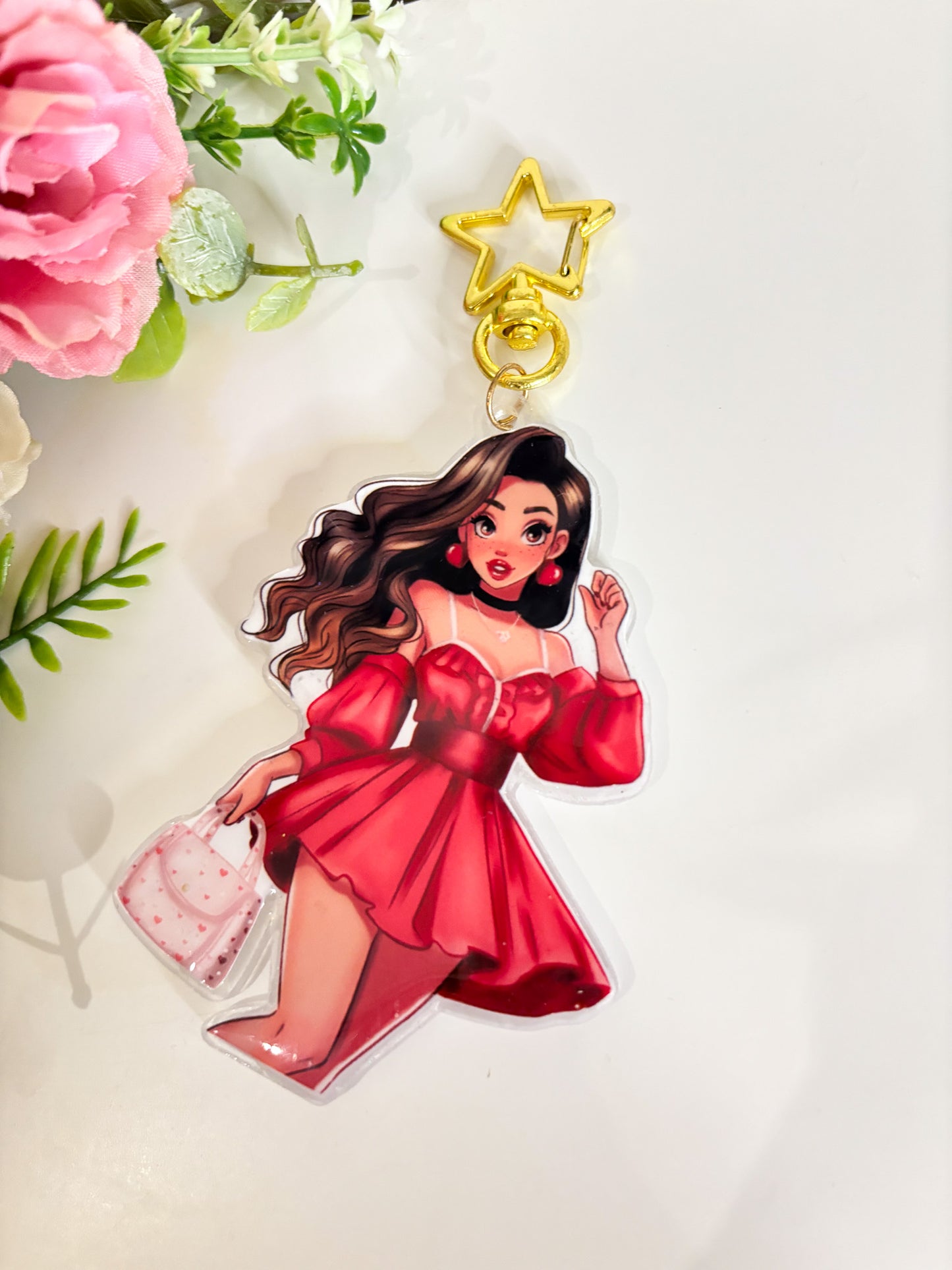 Lady In Red Resin Keyring