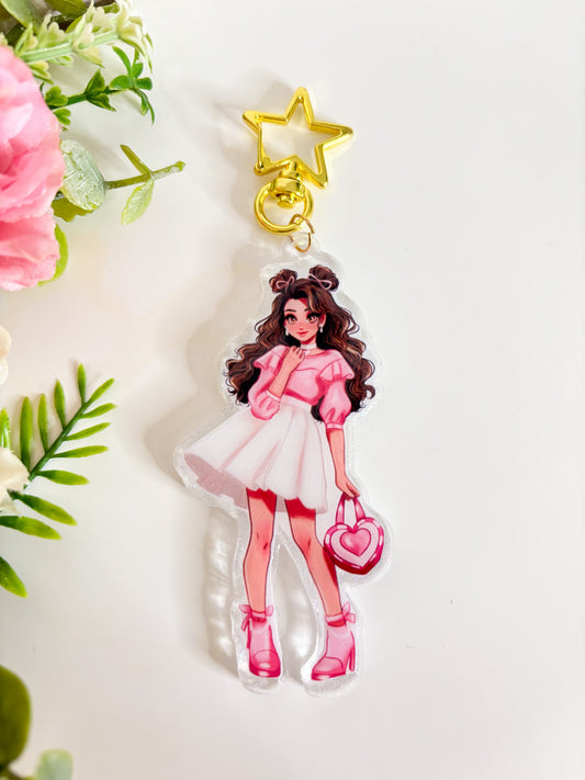 Pink Fashion Girl Resin Keyring