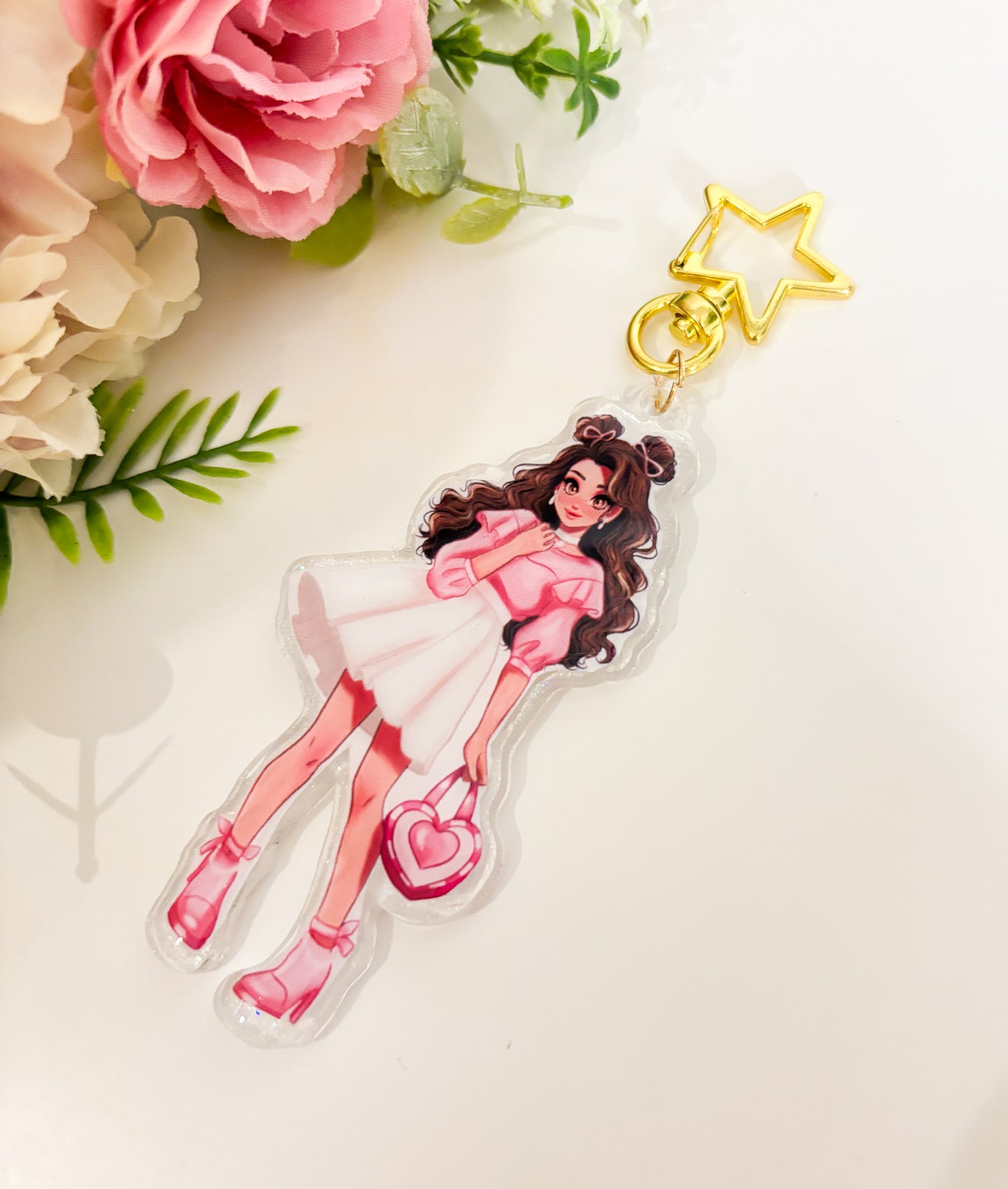 Pink Fashion Girl Resin Keyring