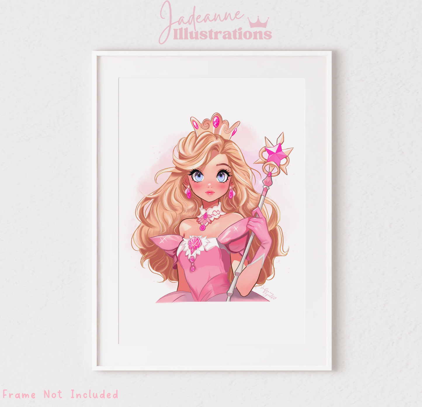 Whimsical orignial artwork of a pink princess, perfect for kids bedroom and anime lovers room. frame not included