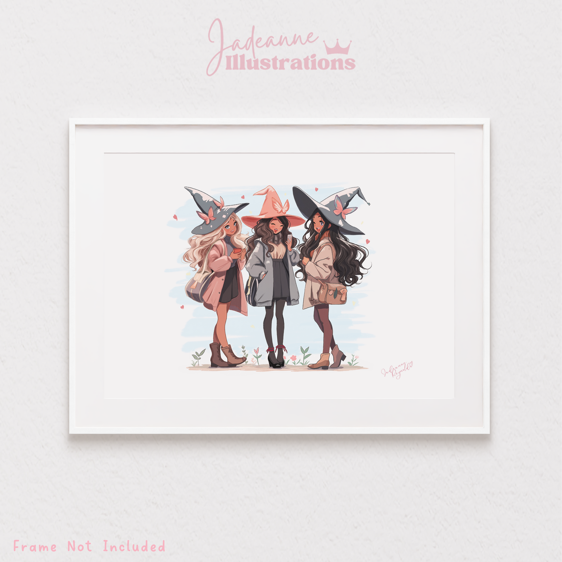 Cute art print of 3 witch friends Children's wall art