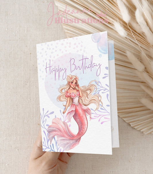 Whimsical Mermaid birthday card, perfect for mermaid lovers and children